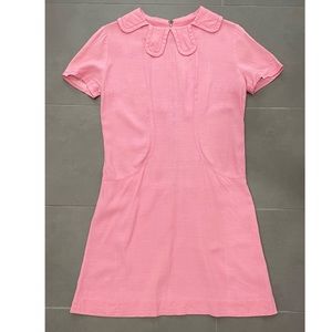 Vintage 1960's Bubblegum Pink Flower Petal Collar Groovy Disco Mini Dress 1970’s